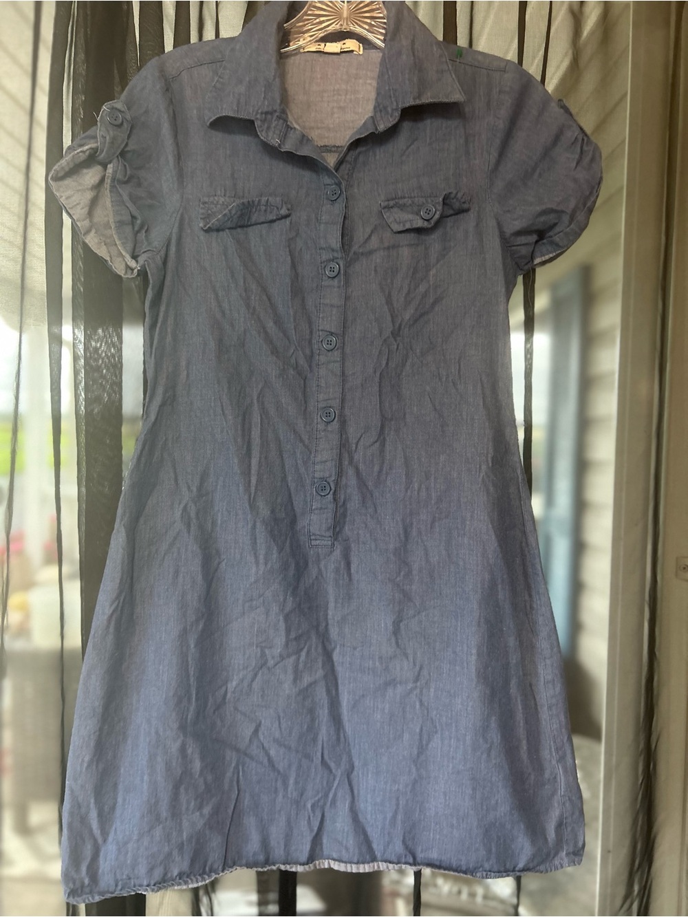 lei Short-Sleeve Chambray Midi Dress - Denim Blue